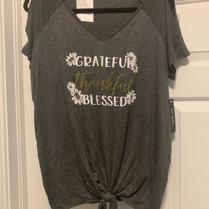 Grateful Thankful Blessed T Shirt Plus Size 1X Gray Ava James NEW Tags